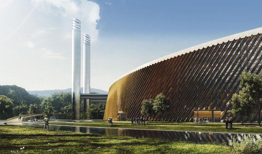 AFFALD. I 2020 står verdens største elproducerende affaldsforbræn- dingsanlæg klar i Shenzhen i det sydøstlige Kina. Tegnet af et dansk arkitektfirma.